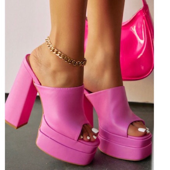 !! NEW !! Platform Block Heel Mules in Pink - Picture 6 of 9